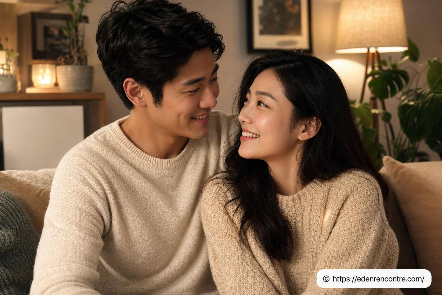 couple souriant se regardant tendrement